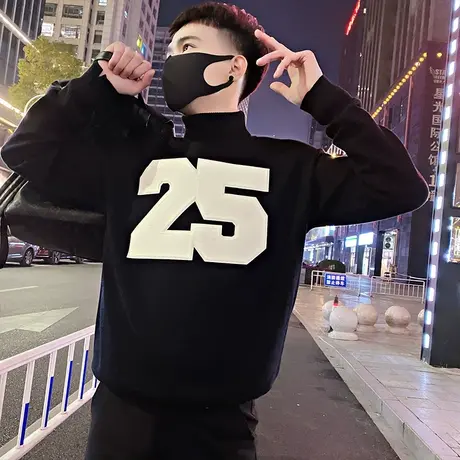 高领毛衣男冬季2023新款潮流时尚加厚韩版修身刺绣字母针织打底衫商品大图