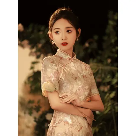 中式旗袍敬酒服新娘高级感小个子改良年轻款订婚礼服裙2023夏秋款图片