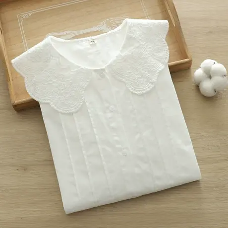 春秋小清新蕾丝娃娃领风琴压褶长袖白衬衫女学生宽松减龄打底上衣图片