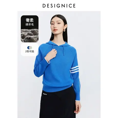 商场同款迪赛尼斯年秋季通勤风休闲宽松羊毛帽衫长袖毛针织衫女图片