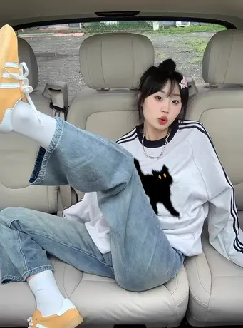 圆领卫衣女春秋薄款美式复古小个子宽松大码慵懒风港味chic上衣潮图片