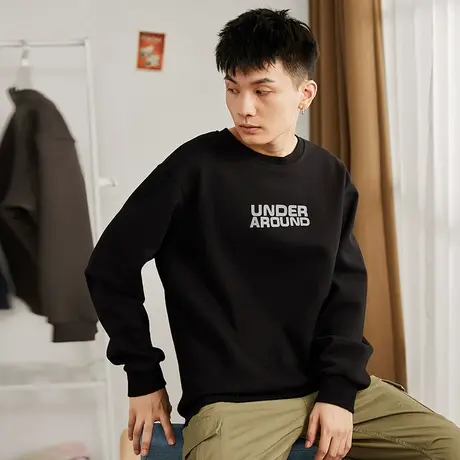 唐狮加绒男士卫衣春秋新款圆领文字印花卫衣男士休闲外套美式复古图片