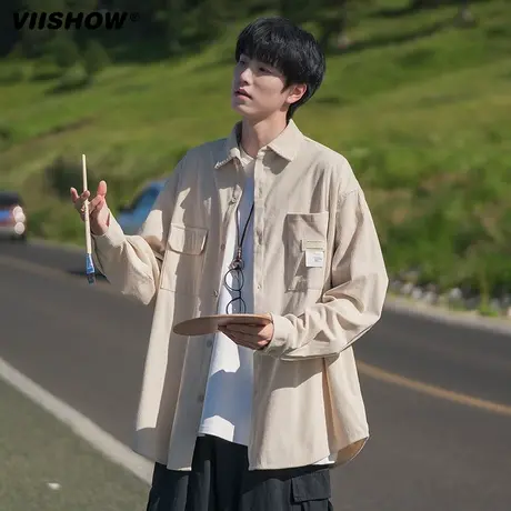 VIISHOW灯芯绒衬衫外套男款春季潮牌日系cityboy港风长袖休闲衬衣商品大图