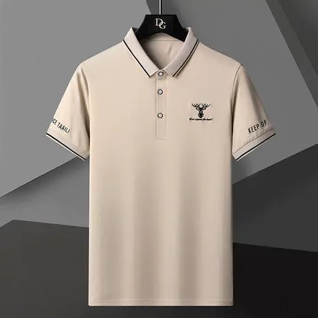刺绣短袖t恤男士翻领polo衫休闲纯棉百搭2023夏季潮牌绣花上衣服商品大图