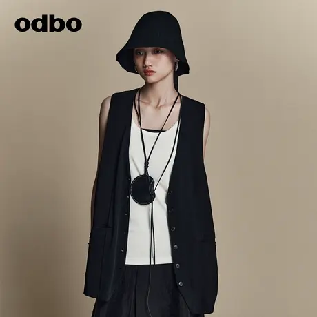 odbo/欧迪比欧原创设计V领黑色无袖马夹女夏季2023年新款马甲外套商品大图