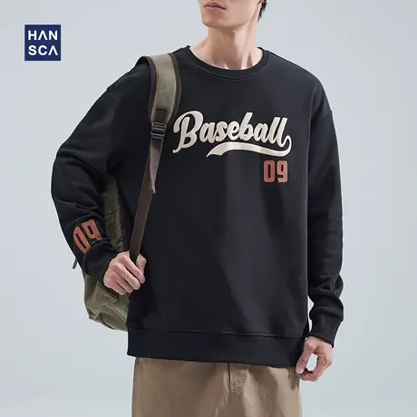 hansca重磅卫衣男宽松大码秋冬季加厚潮牌美式休闲无帽运动长袖潮商品大图