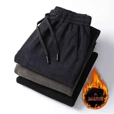2023秋冬新款男士加绒加厚休闲裤加肥加大码松紧腰裤子灯芯绒长裤商品大图
