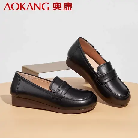 奥康女鞋2023新款妈妈鞋中老年舒适真皮软底女鞋子软皮一脚蹬皮鞋商品大图