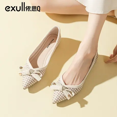 依思q晚晚鞋温柔风2023秋季新款小香风女鞋尖头浅口千鸟格单鞋女商品大图