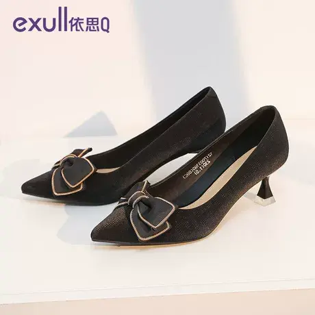 exull/依思Q细跟女鞋23年新款气质蝴蝶结百搭配正装通勤职业单鞋商品大图