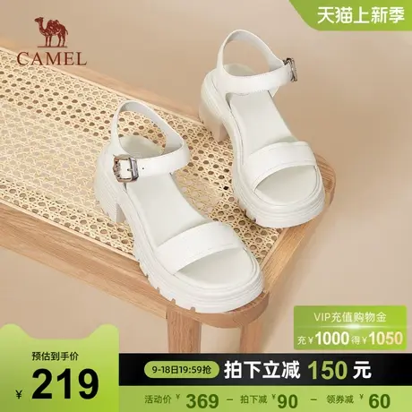 骆驼女鞋2023夏季新款一字带凉鞋时尚高跟露趾舒适时装凉鞋女图片