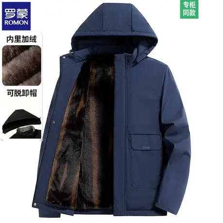 罗蒙可脱卸帽冬季男士棉衣羊羔金丝绒中老年棉服加厚父亲爸爸棉袄商品大图