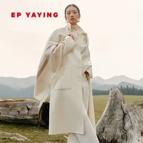 EP雅莹女装 预售无染色羊绒中长款翻领大衣 2023秋冬新款8413A商品大图