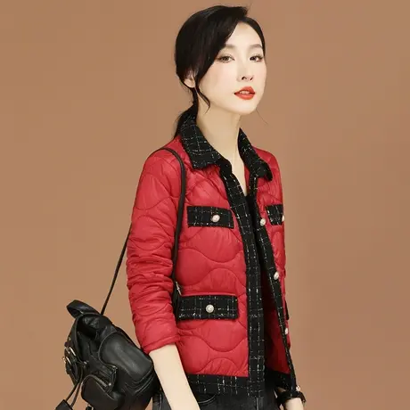 韩潮袭人宽松拼接格纹棉衣棉服女2023冬季新款百搭夹棉加厚短外套图片