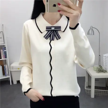 针织衫秋装新款女蕾丝娃娃领宽松洋气打底衫百搭女士毛衣薄款上衣图片