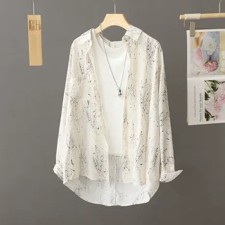 休闲白色衬衫外套春秋2023新款早初秋季宽松中长款衬衣开衫女上衣图片