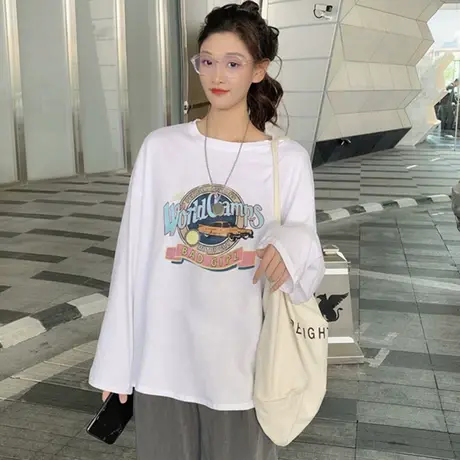 欧货大版长袖t恤女2020新款秋冬ins宽松韩版纯棉打底衫洋气上衣服商品大图