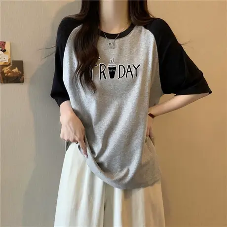 美式ins超火短袖T恤女夏装宽松显瘦韩版纯棉打底衫插肩袖上衣半袖商品大图