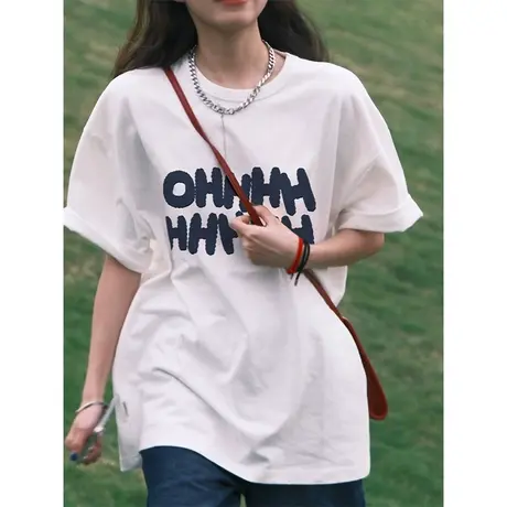 纯棉重磅设计感短袖t恤女2023新款夏季小众宽松chic港味上衣体恤图片