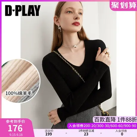 DPLAY冬季新品时尚简约经典黑V领长袖修身打底针织衫商品大图