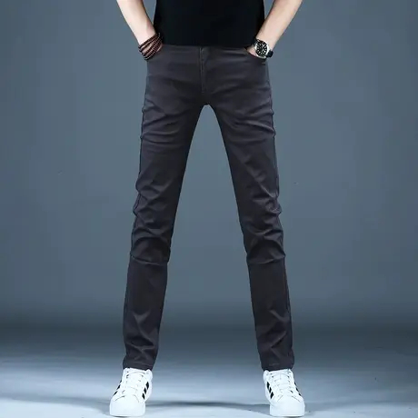 2023男士新款春夏休闲裤子简约纯色修身棉弹裤男潮牌百搭小直筒裤商品大图
