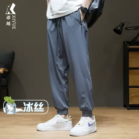 秋冬季冰丝凉感休闲裤男束脚裤秋季口袋宽松大码垂感运动弹性裤子商品大图