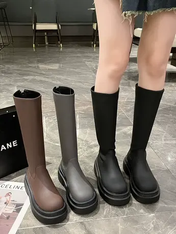 小个子显瘦长筒靴女2023年秋季新款时尚百搭复古粗跟不过膝骑士靴商品大图