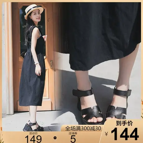 2023夏季新款原创手工厚底松糕真皮凉鞋女休闲高跟坡跟皮凉鞋女鞋商品大图