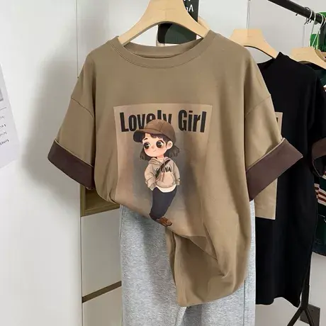 大码200斤酷炫女孩印花短袖T恤女夏装宽松胖mm百搭韩版半袖上衣服商品大图