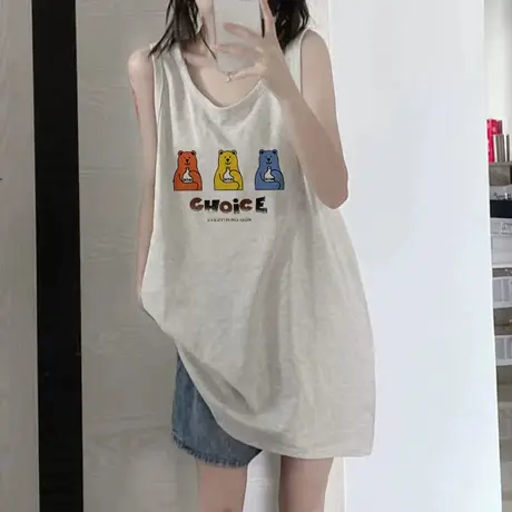 纯棉吊带坎肩背心无袖t恤女2023新款夏季外穿篮球服宽松挂脖上衣图片