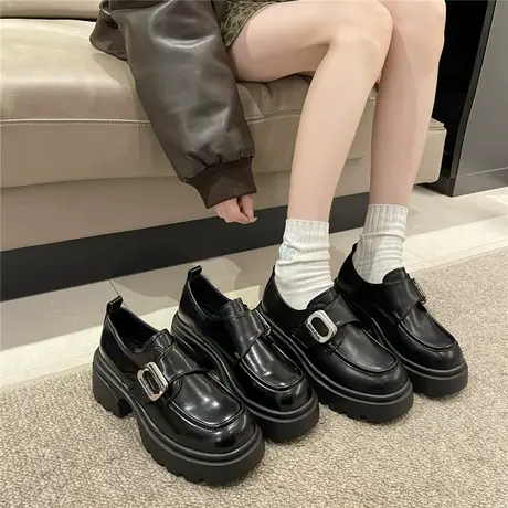厚底英伦风小皮鞋女2024年秋冬季新款复古百搭黑色玛丽珍乐福鞋子图片