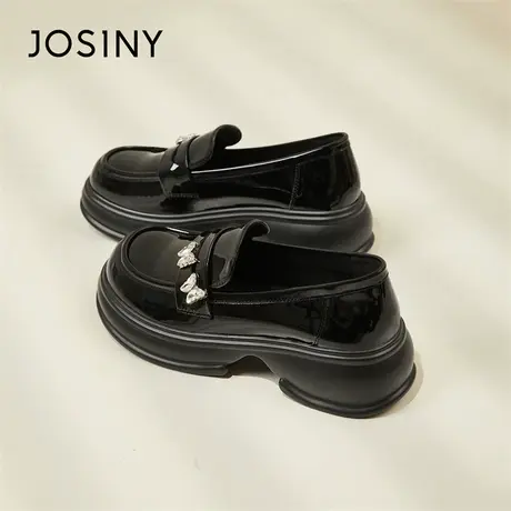Josiny/卓诗尼乐福鞋女2024春新款气质一脚蹬单鞋百搭厚底小皮鞋商品大图