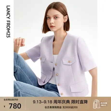 朗姿复古小香风法式夏季薄款气质短外套2023年新款高级感短袖上衣图片