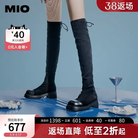[林小宅同款]MIO米奥冬款靴子袜靴女长靴过膝靴弹力靴厚底瘦瘦靴图片