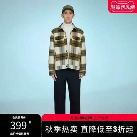 马克华菲创意格纹装饰羊毛呢夹克棉服男冬季时尚潮流休闲保暖外套图片