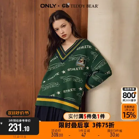 【买5免1】ONLYGB TEDDY BEAR泰迪熊联名款V领针织衫女|123113007商品大图