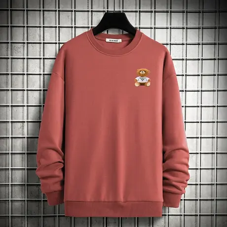 2023新款小熊卫衣男潮ins宽松潮流百搭加绒圆领无帽秋季长袖t恤男商品大图