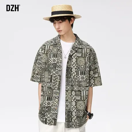 男士夏威夷沙滩衬衫短袖夏季薄款男装2023新款古巴领衬衣男高级感商品大图