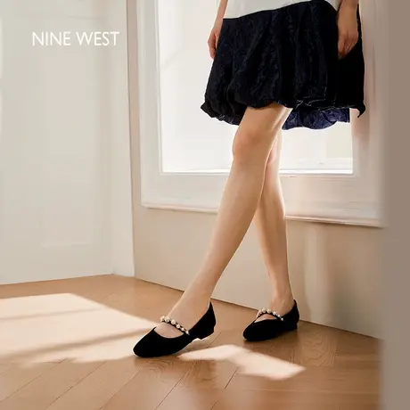 Nine West/玖熙复古珍珠玛丽珍鞋女2025夏新款一字带浅口平底单鞋图片
