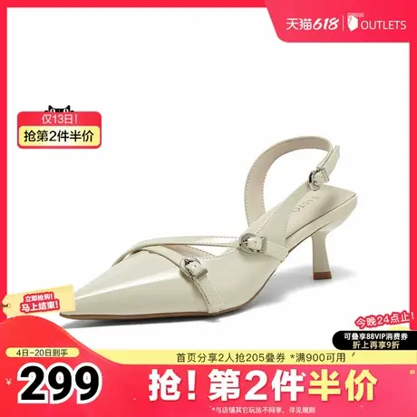 百思图2025夏季新款时尚简约潮流尖头细高跟女后空凉鞋W5907BH5图片