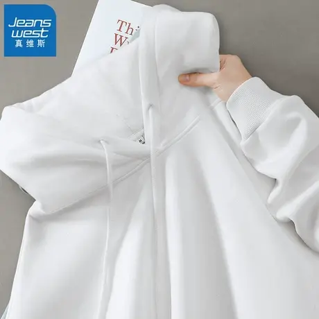 KWV真维斯白色连帽卫衣女2025新款爆款秋季休闲宽松显瘦设计感潮商品大图
