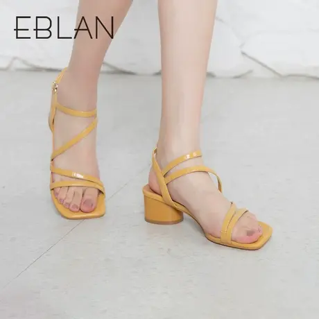 伊伴春夏新款女鞋方头一字式时尚凉鞋舒适设计感百搭中跟时装鞋女商品大图