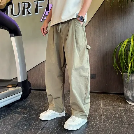 2025新款休闲裤男士夏季薄款潮牌宽松纯色直筒阔腿裤子潮流弯刀裤图片