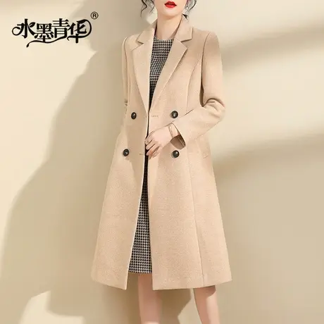 水墨青华冬季新品中长款过膝百搭外套女时尚显瘦保暖大衣图片