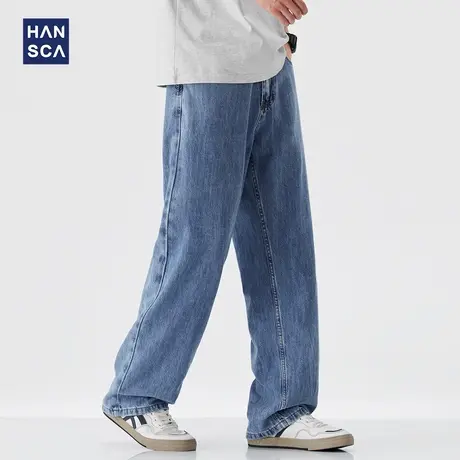 hansca莱赛尔百搭直筒牛仔裤男2025年春季新款美式水洗休闲长裤子商品大图