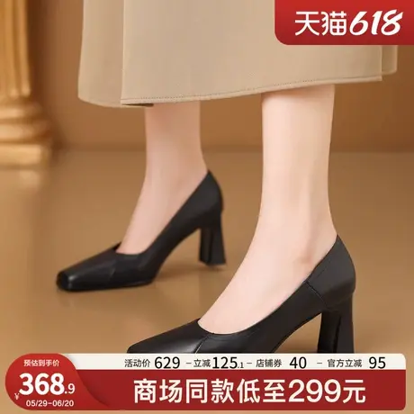 星期六英伦风粗跟小皮鞋女春季2025新款高跟乐福鞋粗跟单鞋jk女鞋图片