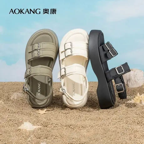 【薄荷曼波】奥康女鞋2024夏季新款甜美休闲罗马凉鞋百搭厚底凉鞋图片