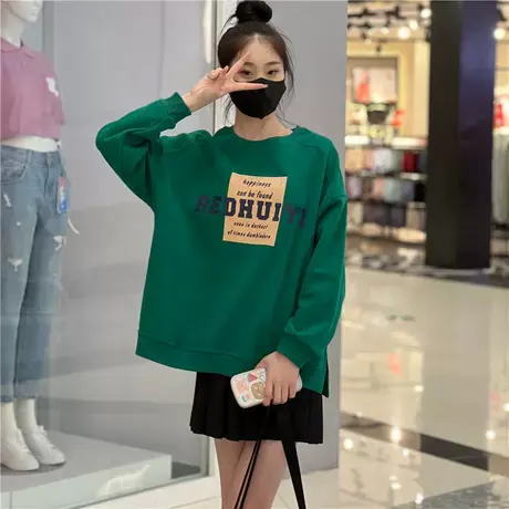 2023秋新款时尚休闲字母印花卫衣宽松显瘦韩版圆领套头衫上衣女潮商品大图