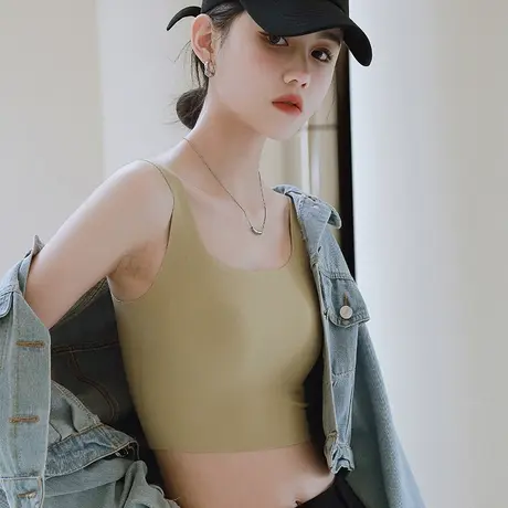 冰丝内衣女夏季薄款大胸显小无痕美背一片式抹胸防走光背心式文胸商品大图
