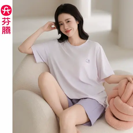 芬腾莫代尔睡衣女夏季冰丝短袖短裤套装2025新款大码可外穿家居服商品大图